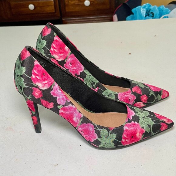 Christian Siriano for Payless Pink Floral Roses Heels US 9 Pointed Toe Pumps - Picture 1 of 9